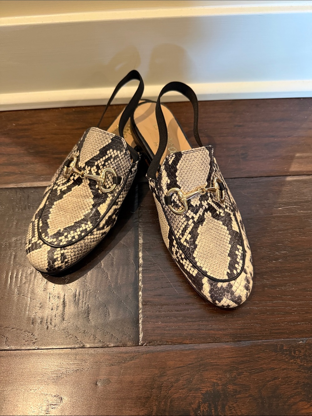 New L'idea by Lori snakeskin pattern horsebit sling back